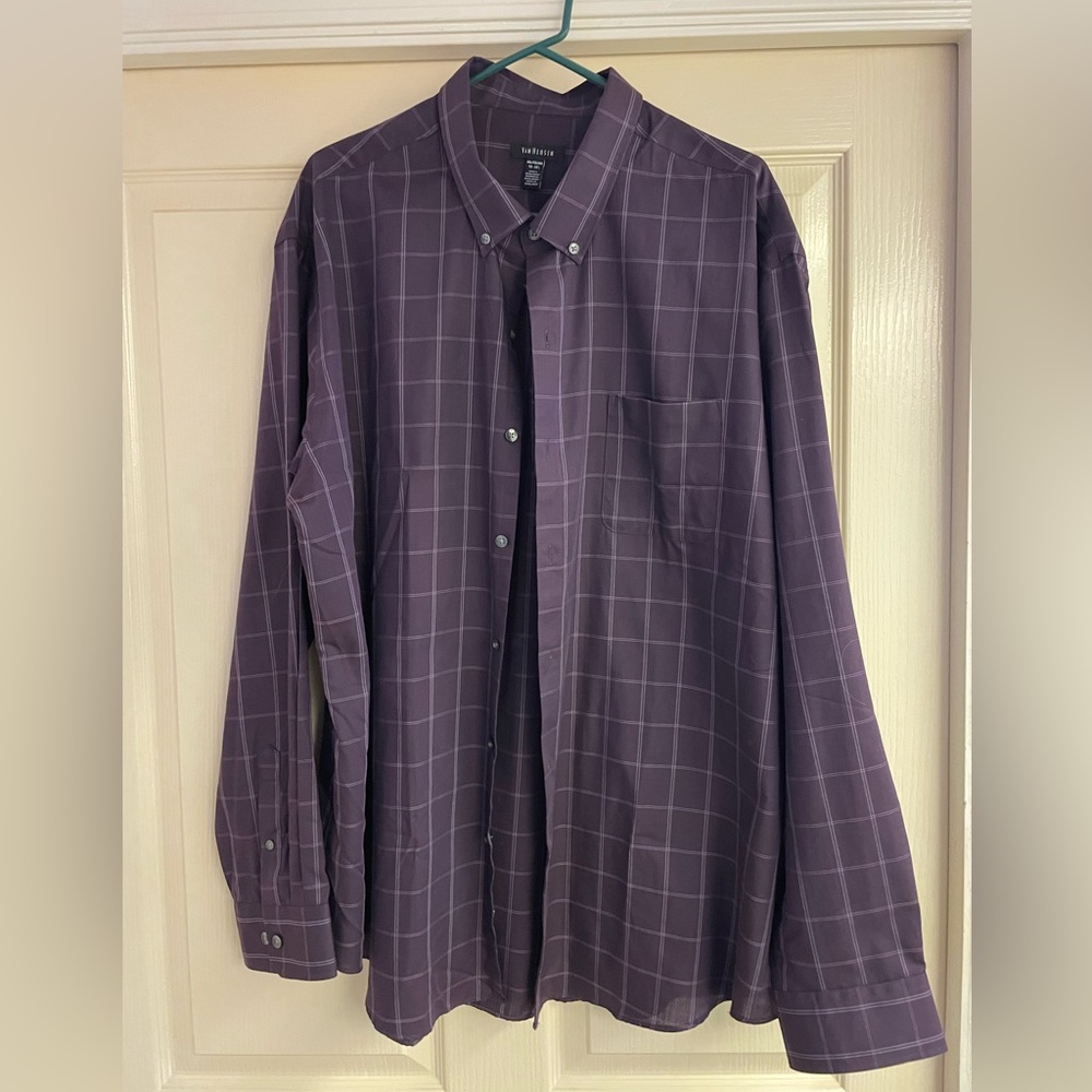 Men’s New Van Heusen XXL Wrinkle Free Plaid Button Up Long Sleeve Shirt - NWT